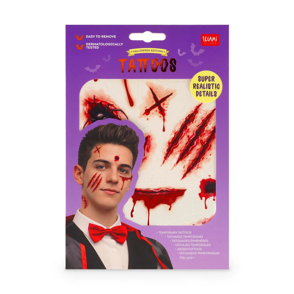 Legami Halloween Tatuaggi Temporanei Viso e Corpo – 10 Tattoo Cicatrici Realistiche