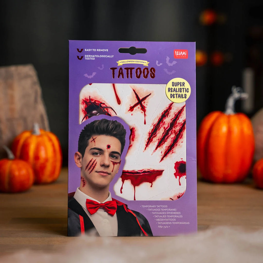 Legami Halloween Tatuaggi Temporanei Viso e Corpo – 10 Tattoo Cicatrici Realistiche