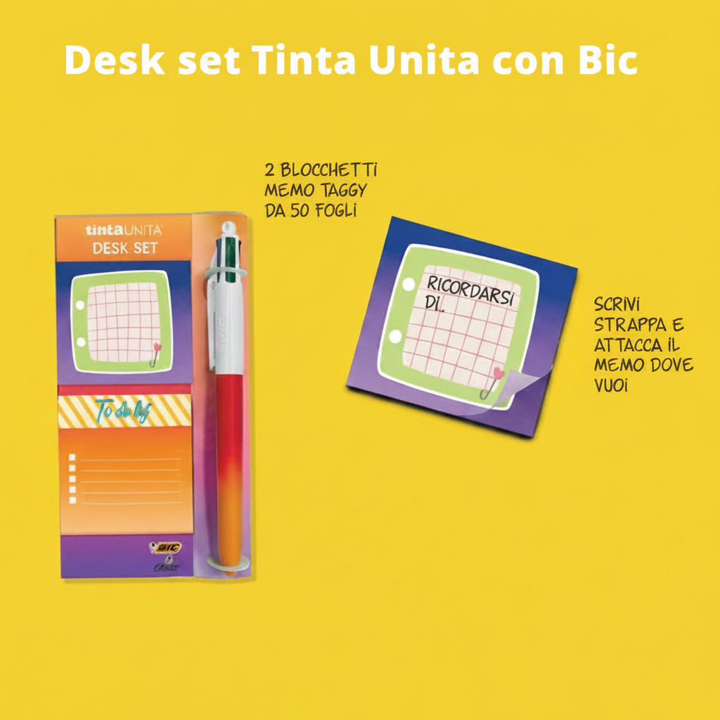 Desk Set Tinta Unita x Bic – Penna 4 Colours Soft Gradient + 2 Memo Taggy