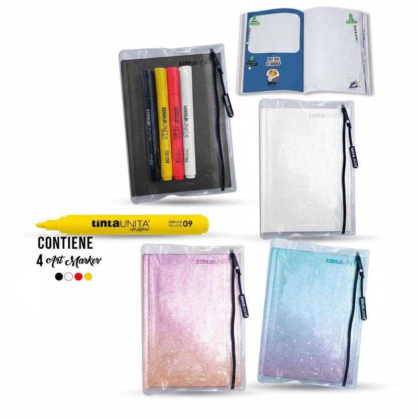 Diario Scolastico 16 Mesi 2026-2027 con 4 Art Marker – Tinta Unita Glamour