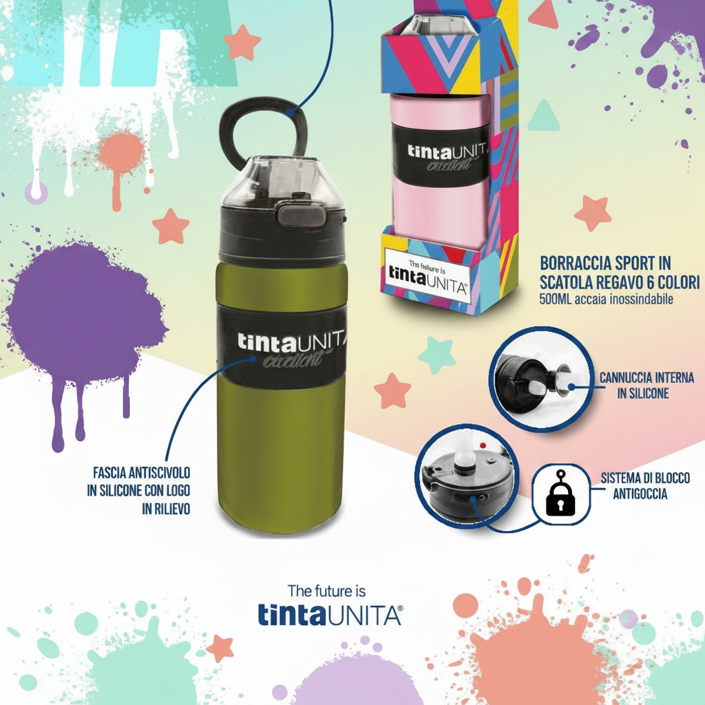 Borraccia Termica Sport 500ml con Cannuccia – Tinta Unita Excellent | Confezione Regalo