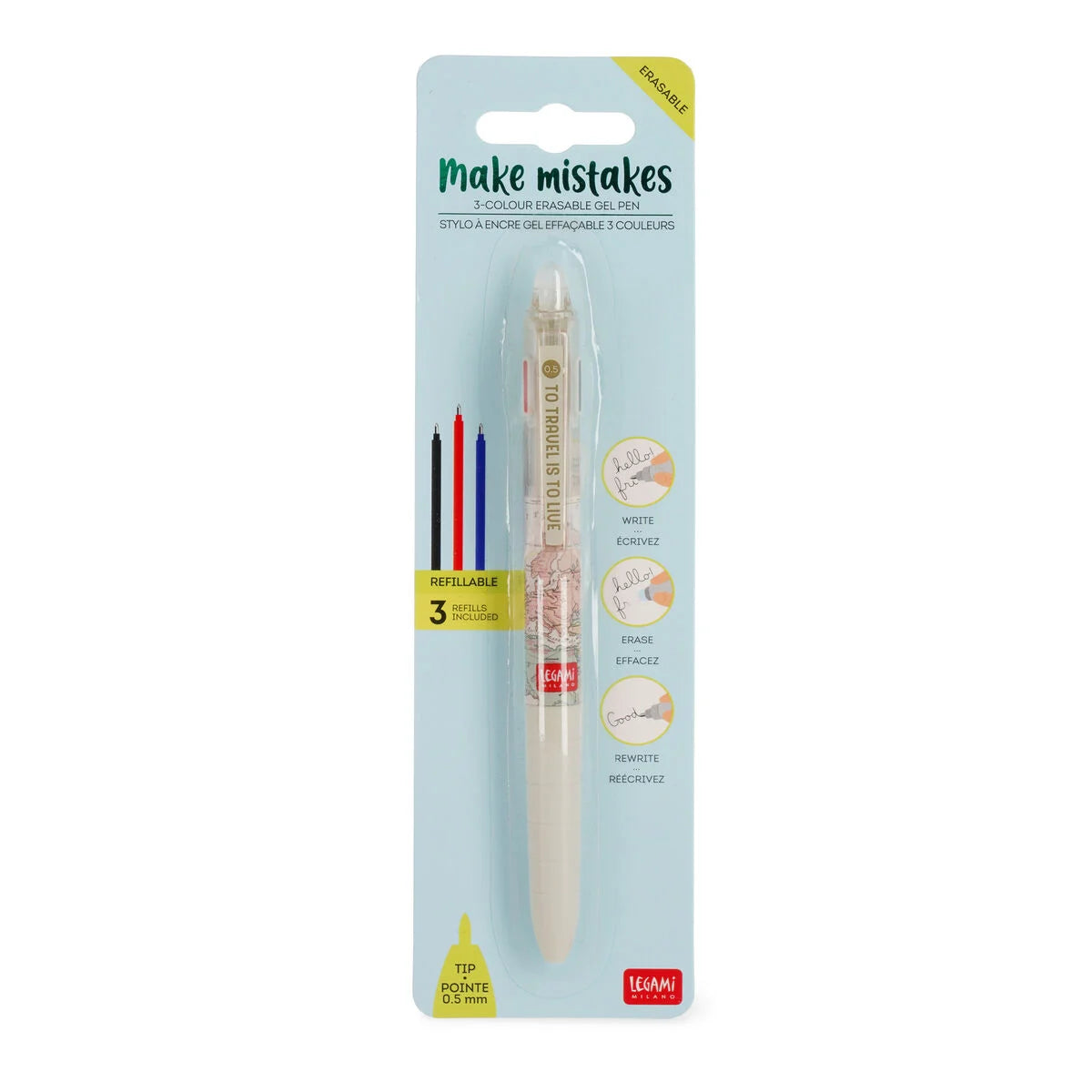 Legami Penna Gel Cancellabile 3 Colori – Travel | Inchiostro Termosensibile 0,5 mm