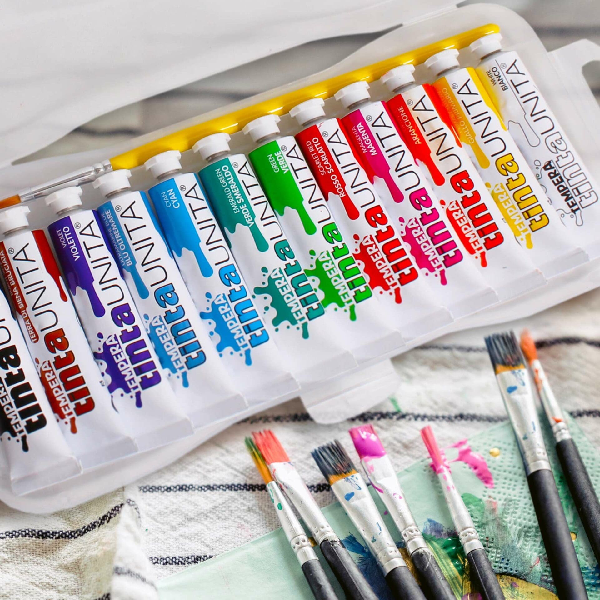 Tempere Tinta Unita in Tubetto 12ml – Made in Italy con Pennello (7 o 12 colori)
