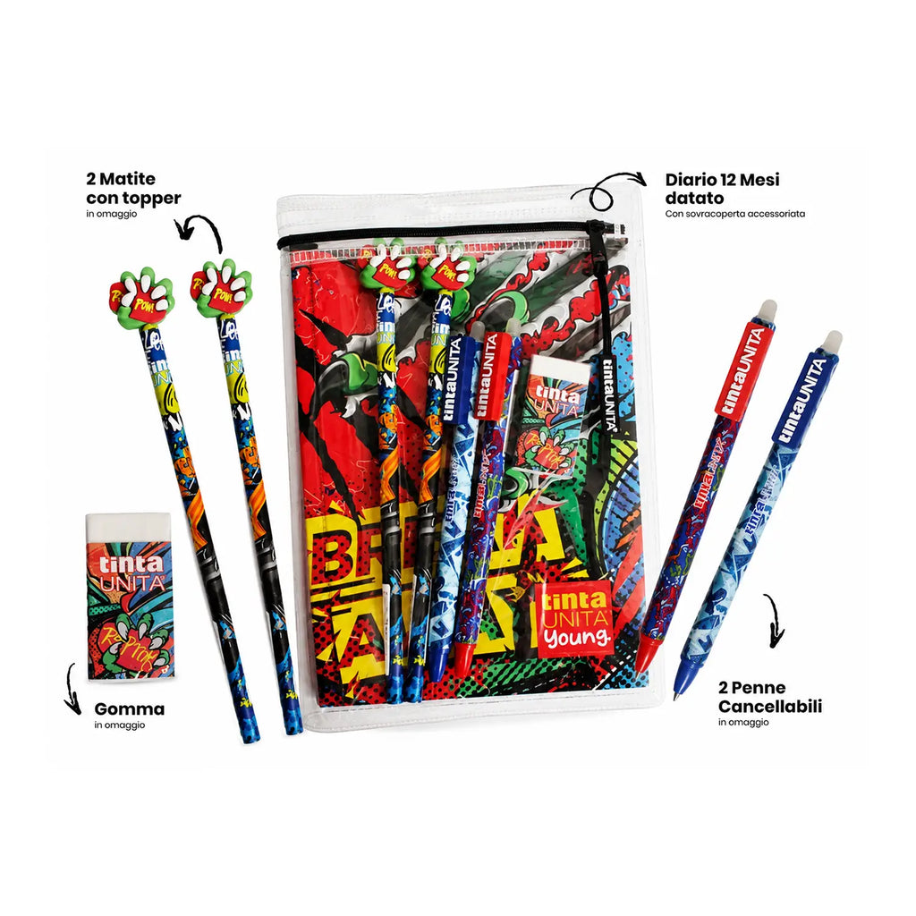 Tinta Unita Young Diario Scolastico 12 Mesi Datato Raptor 2026/2027 – Set Penne e Matite Incluso