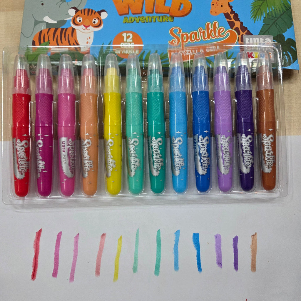 Tinta Unita Kids: Pastelli a Cera Profumati Sparkle 12 Colori – Perlescenti