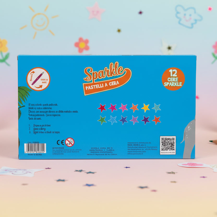 Tinta Unita Kids: Pastelli a Cera Profumati Sparkle 12 Colori – Perlescenti
