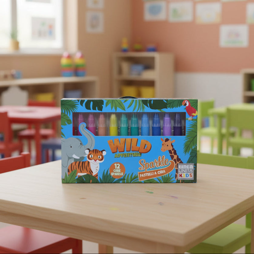 Tinta Unita Kids: Pastelli a Cera Profumati Sparkle 12 Colori – Perlescenti