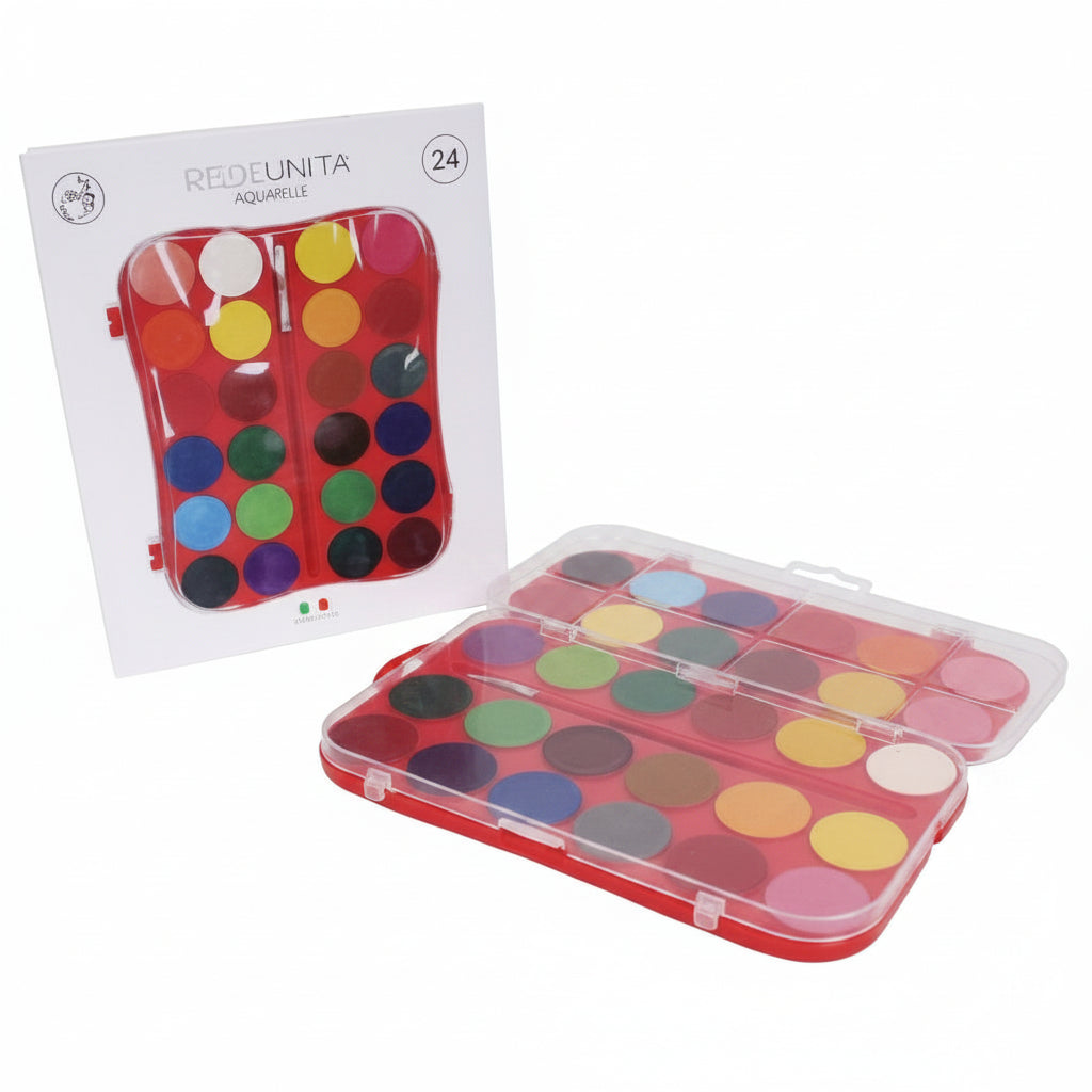 Acquarelli Tinta Unita 24 Colori – con Tavolozza e Pennello Nylon Premium