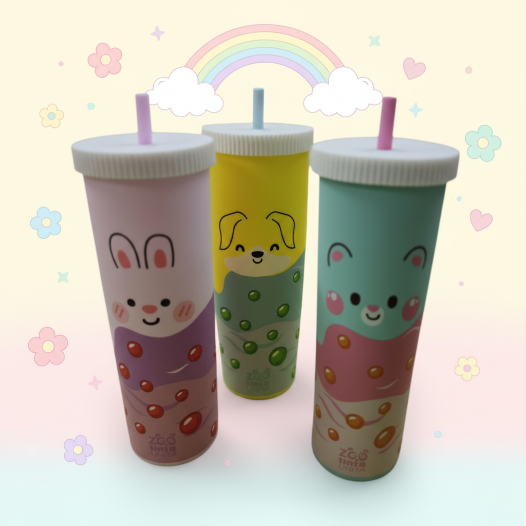 Tinta Unita Zoo - Astuccio Silicone Bubble Tea Kawaii con Animaletti