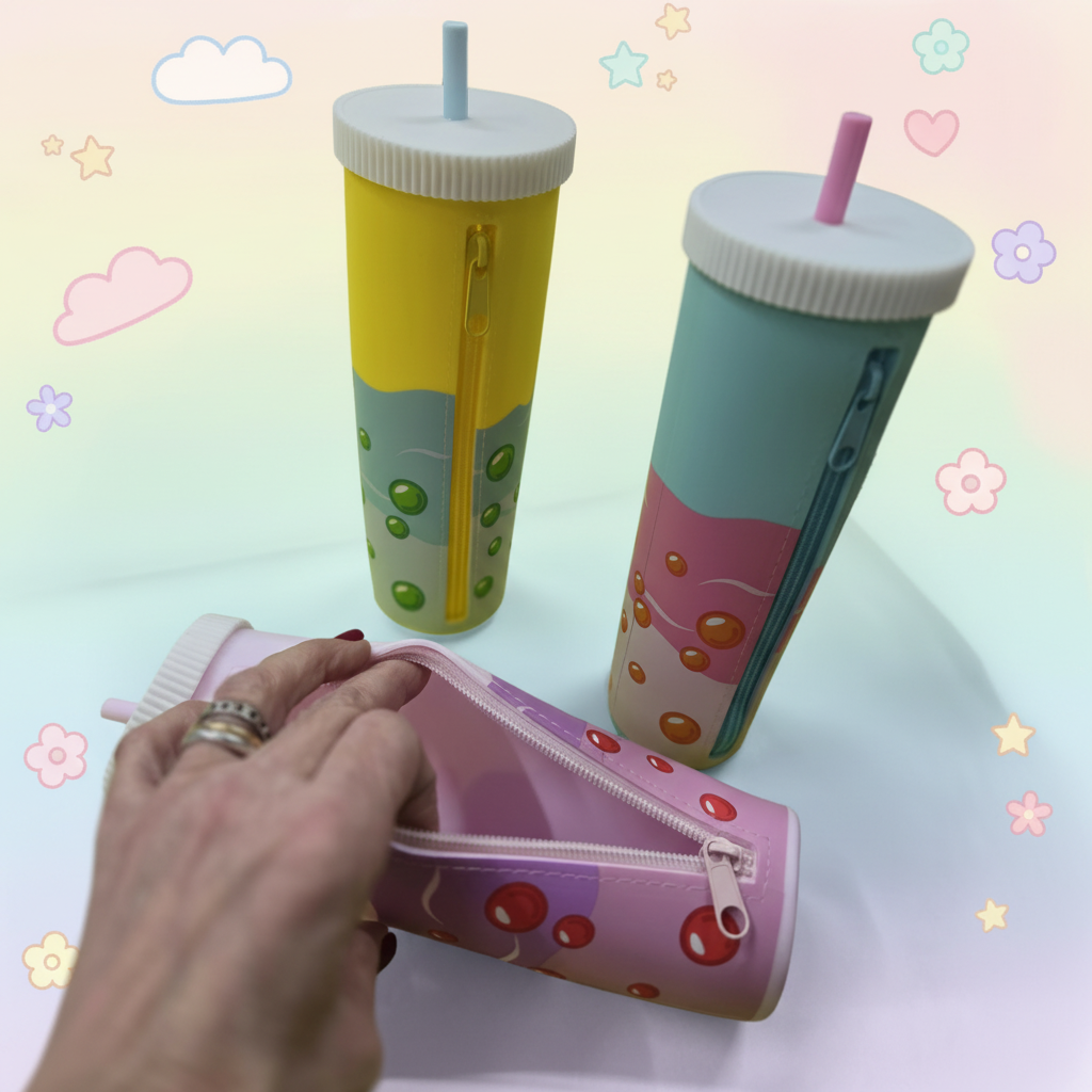Tinta Unita Zoo - Astuccio Silicone Bubble Tea Kawaii con Animaletti