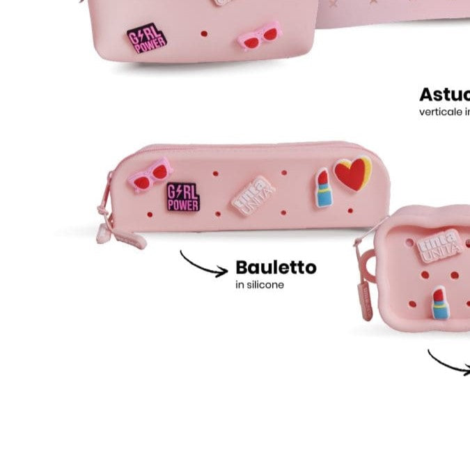 Tinta Unita Click: astuccio bauletto in silicone rosa con pins