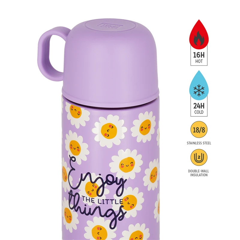 Legami - Borraccia Termica Daisy 500 ml con Tazzina e Tappo 3 in 1