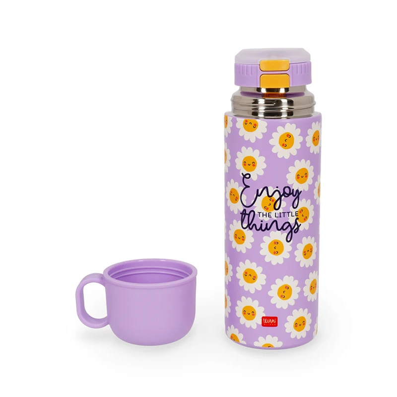 Legami - Borraccia Termica Daisy 500 ml con Tazzina e Tappo 3 in 1