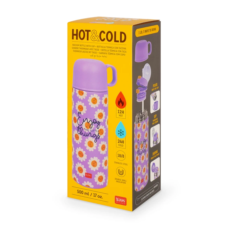 Legami - Borraccia Termica Daisy 500 ml con Tazzina e Tappo 3 in 1