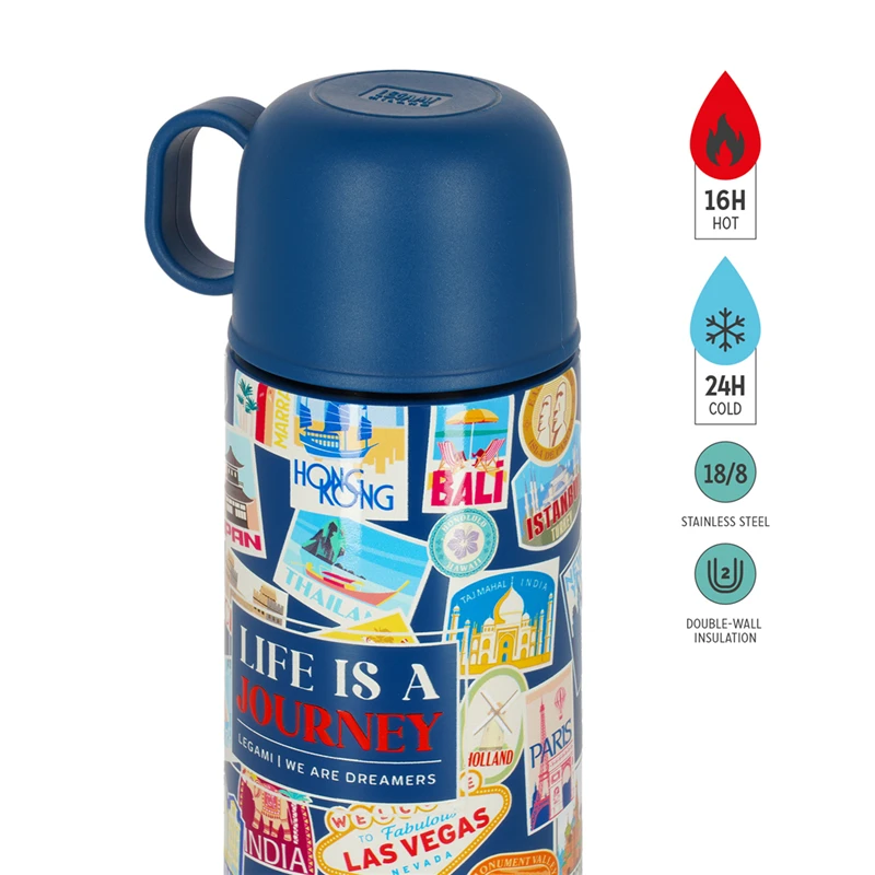 Legami - Borraccia Termica Travel 500 ml con Tazzina e Tappo 3 in 1