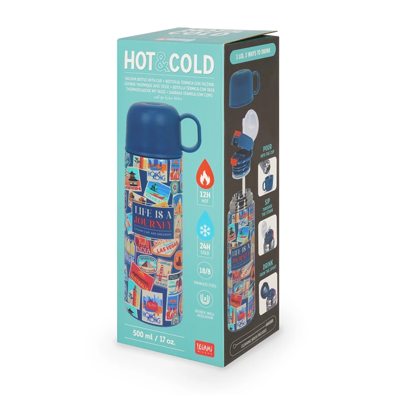 Legami - Borraccia Termica Travel 500 ml con Tazzina e Tappo 3 in 1