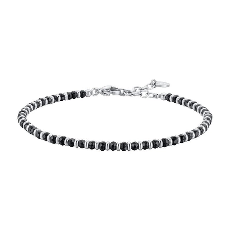 LUCA BARRA: bracciale uomo in acciaio con sfere sfaccettate in ematite nera