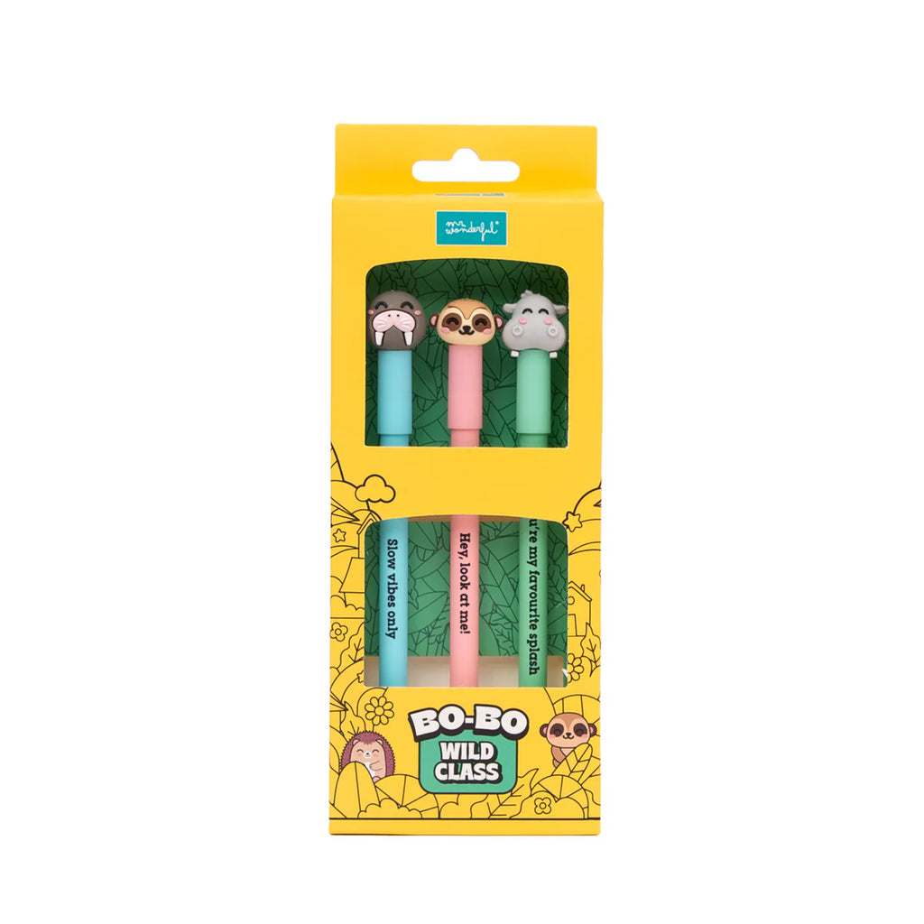 Mr.Wonderful Set 3 Penne Cancellabili Bo-Bo – Tricheco, Suricato e Ippopotamo