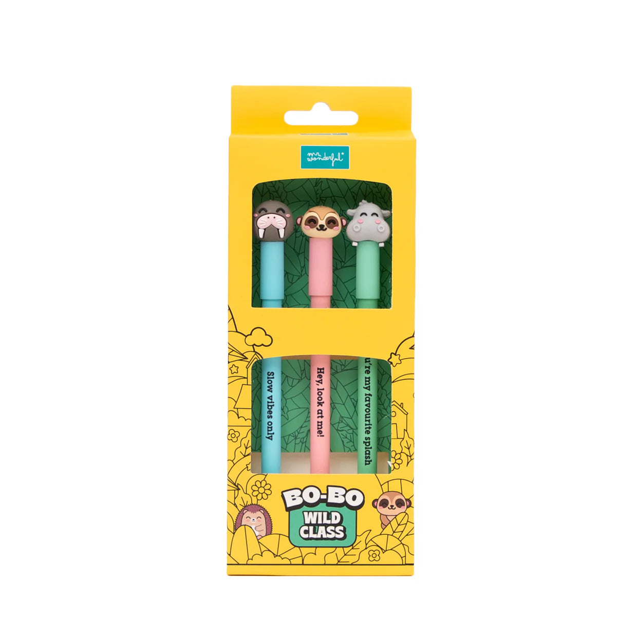 Mr.Wonderful Set 3 Penne Cancellabili Bo-Bo – Tricheco, Suricato e Ippopotamo