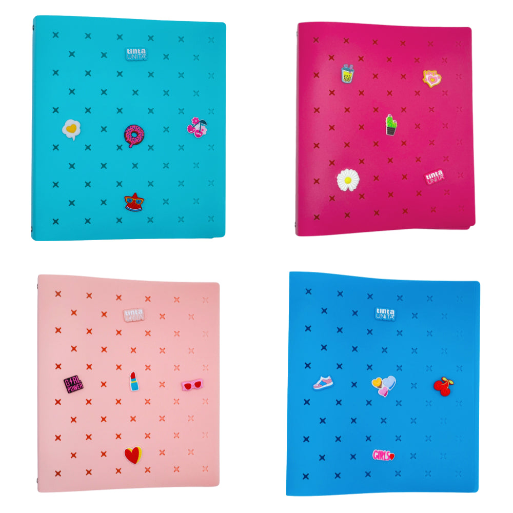 Tinta Unita Click: raccolgitore ad anelli blu con PINS