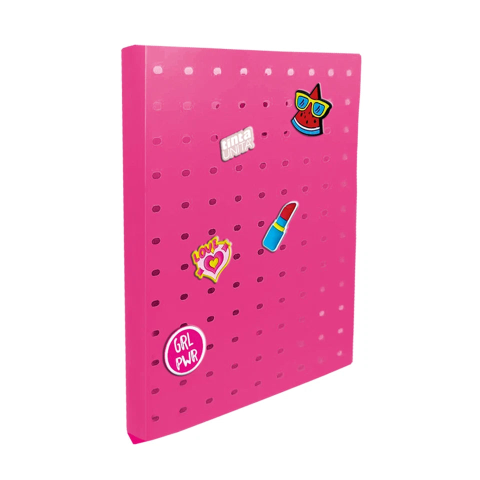 Tinta Unita Click: raccoglitore ad anelli fucsia con PINS