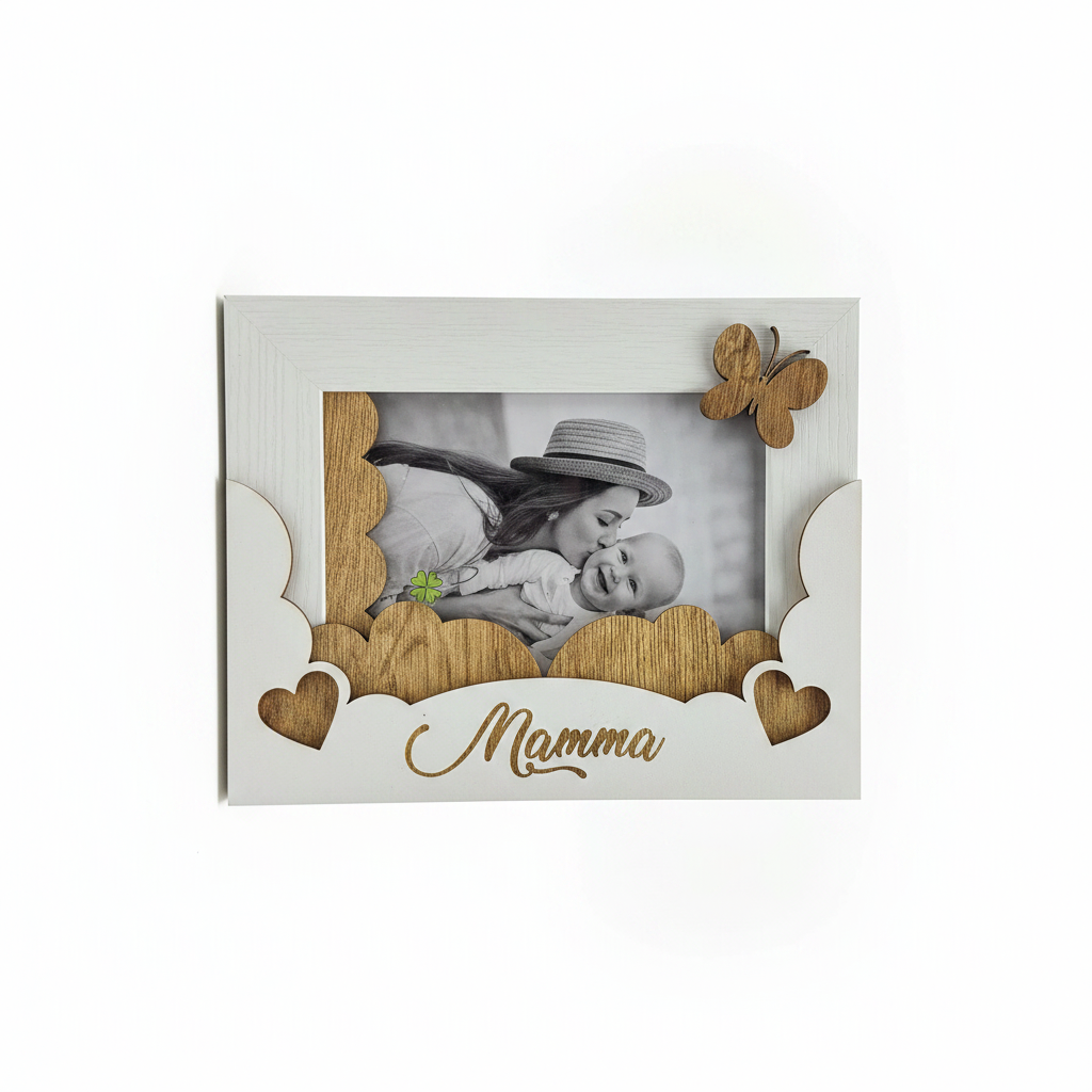 Cornice Portafoto Mamma in Legno con Farfalla – 19x24 cm | Idea Regalo Festa della Mamma