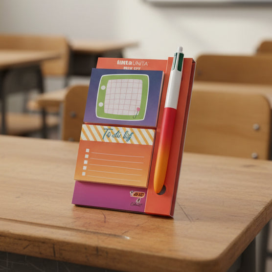 Desk Set Tinta Unita x Bic – Penna 4 Colours Soft Gradient + 2 Memo Taggy