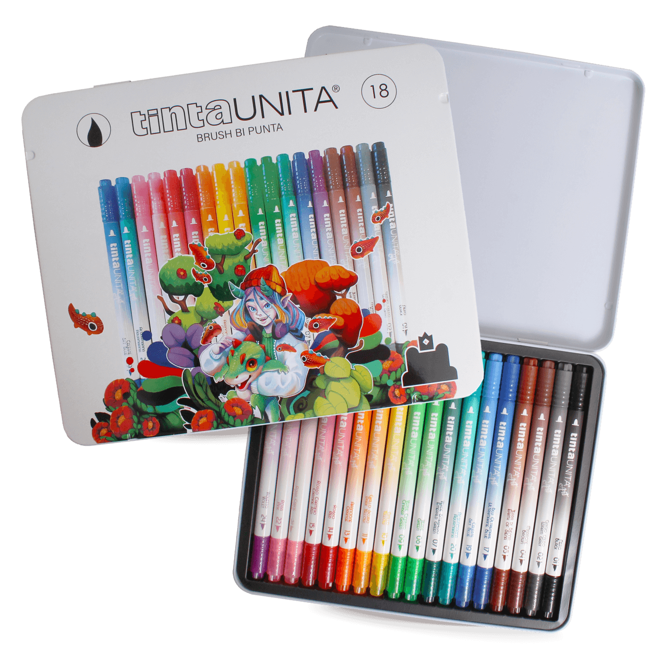 Tinta Unita: Brush Bi Punta Fraffrog box da 18 pennarelli