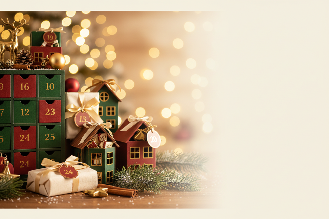 GENERA IMMAGINE PER BOX DI LANCIO IN HOMEPAGE (SENZA SCRITTE) DI UN ECOMMERCE CHE VENDE CALENDARI DELL'AVVENTO