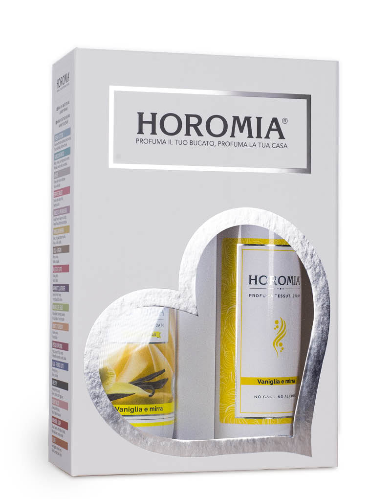 Horotwins WHITE: confezione regalo contenente il profuma bucato e il profumo spray per tessuti della stessa fragranza