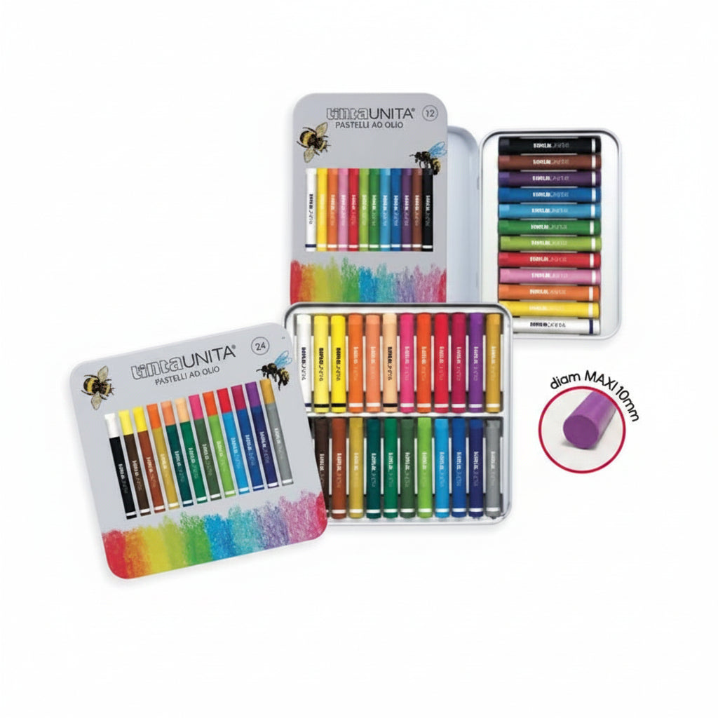 Tinta Unita Pastelli ad Olio in Scatola di Metallo – Set da 12 o 24 Colori
