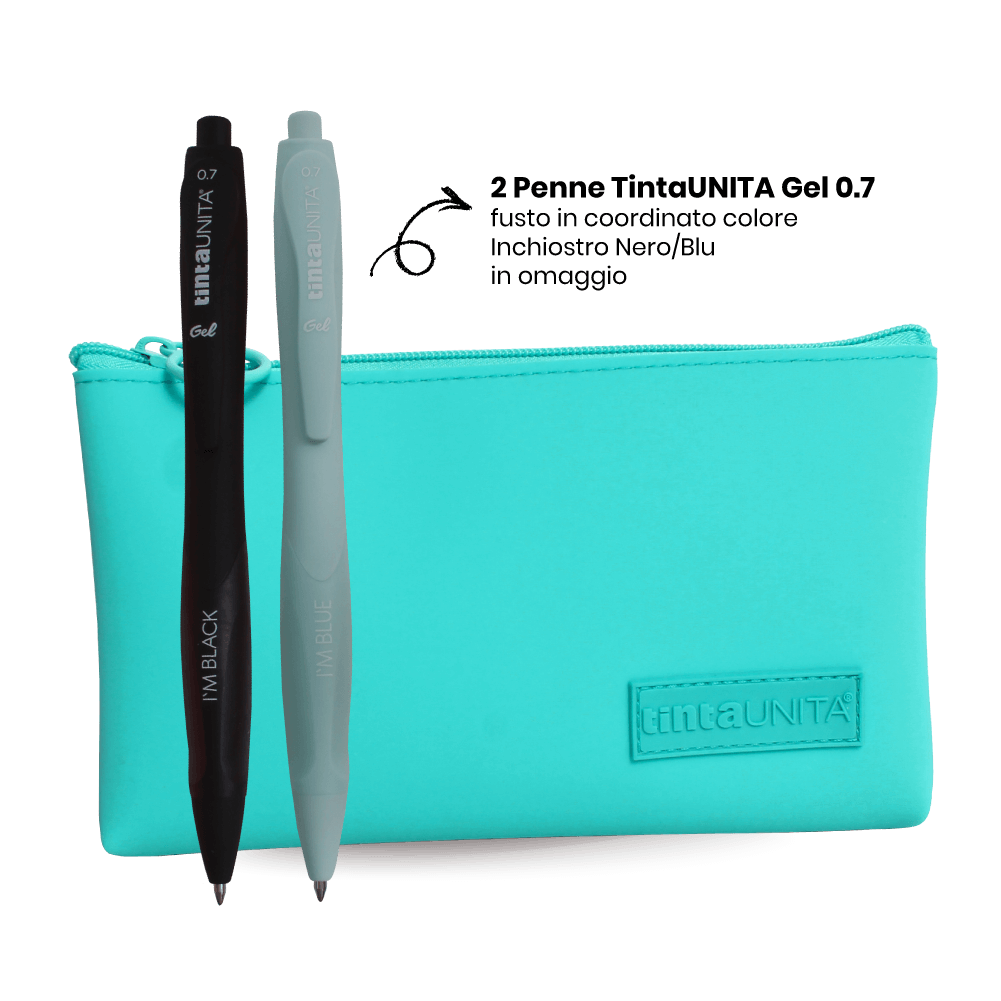 Busta Piatta in Silicone Tinta Unita Excellent | Con 2 Penne Gel Incluse, 4 Colori