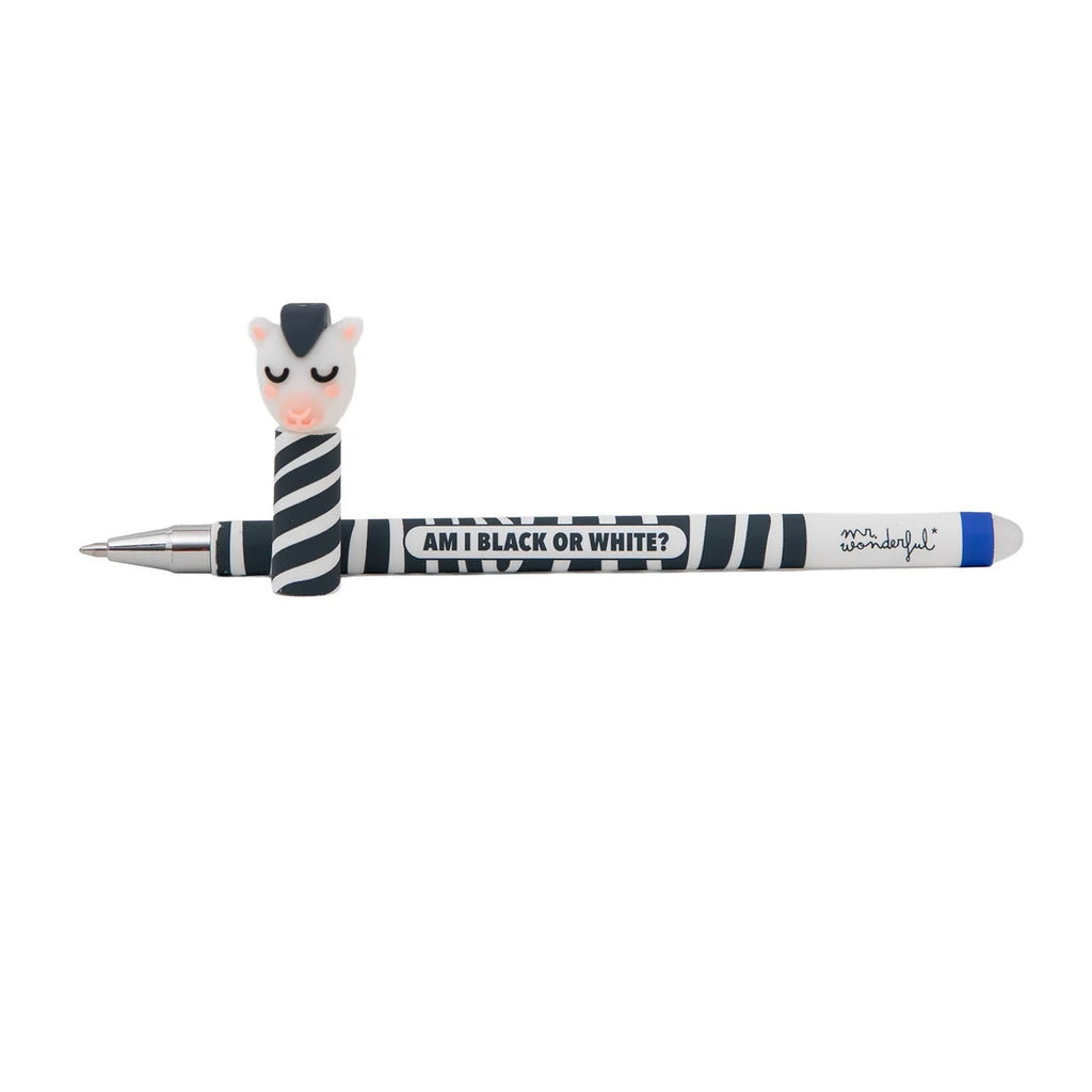 Penna Cancellabile Bo-Bo – Zebra “Am I Black or White?” | Inchiostro Blu Bo-Bo Farm