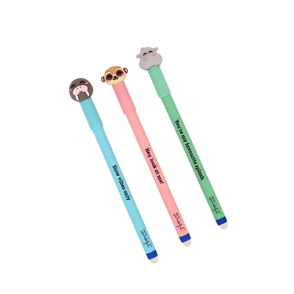Mr.Wonderful Set 3 Penne Cancellabili Bo-Bo – Tricheco, Suricato e Ippopotamo