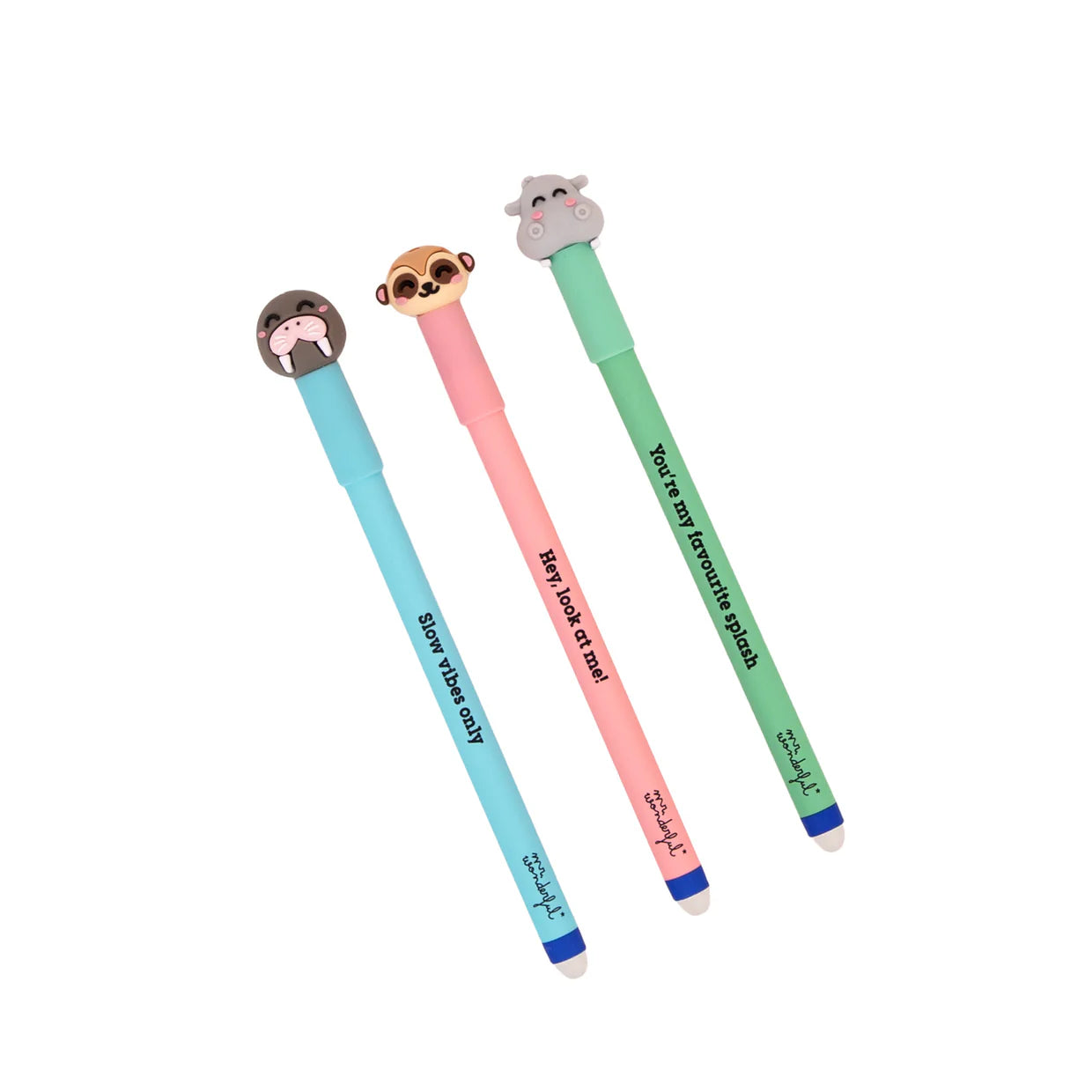 Mr.Wonderful Set 3 Penne Cancellabili Bo-Bo – Tricheco, Suricato e Ippopotamo