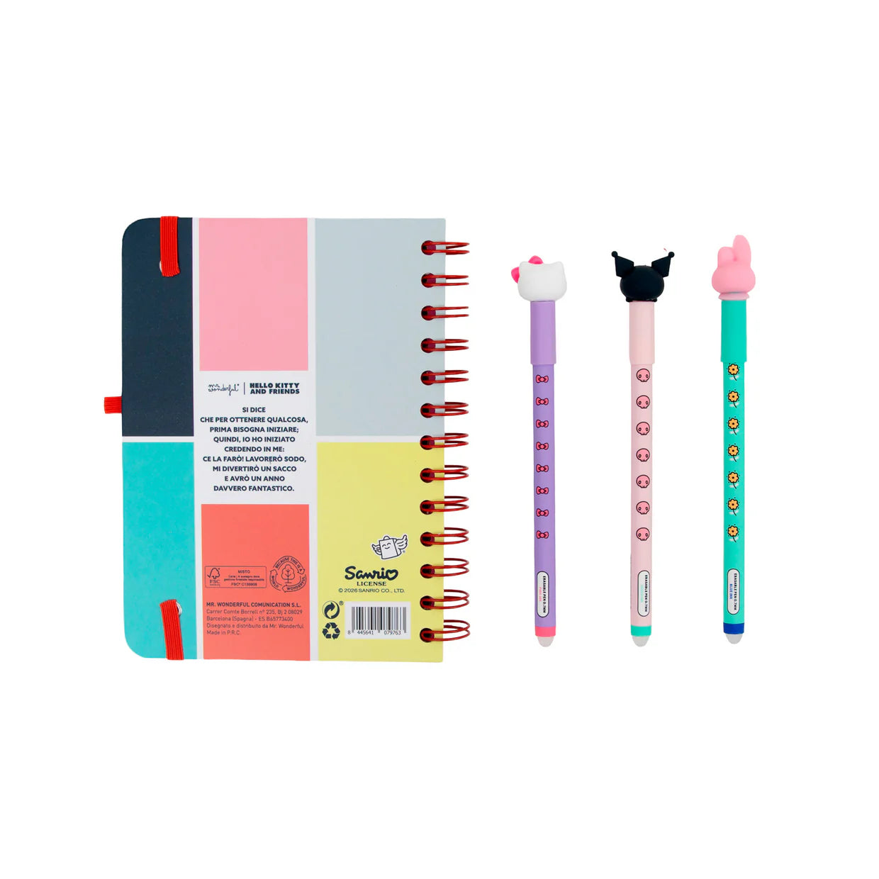 Mr.Wonderful Diario Settimanale 2026/27 Hello Kitty & Friends + 3 Penne Bo-Bo