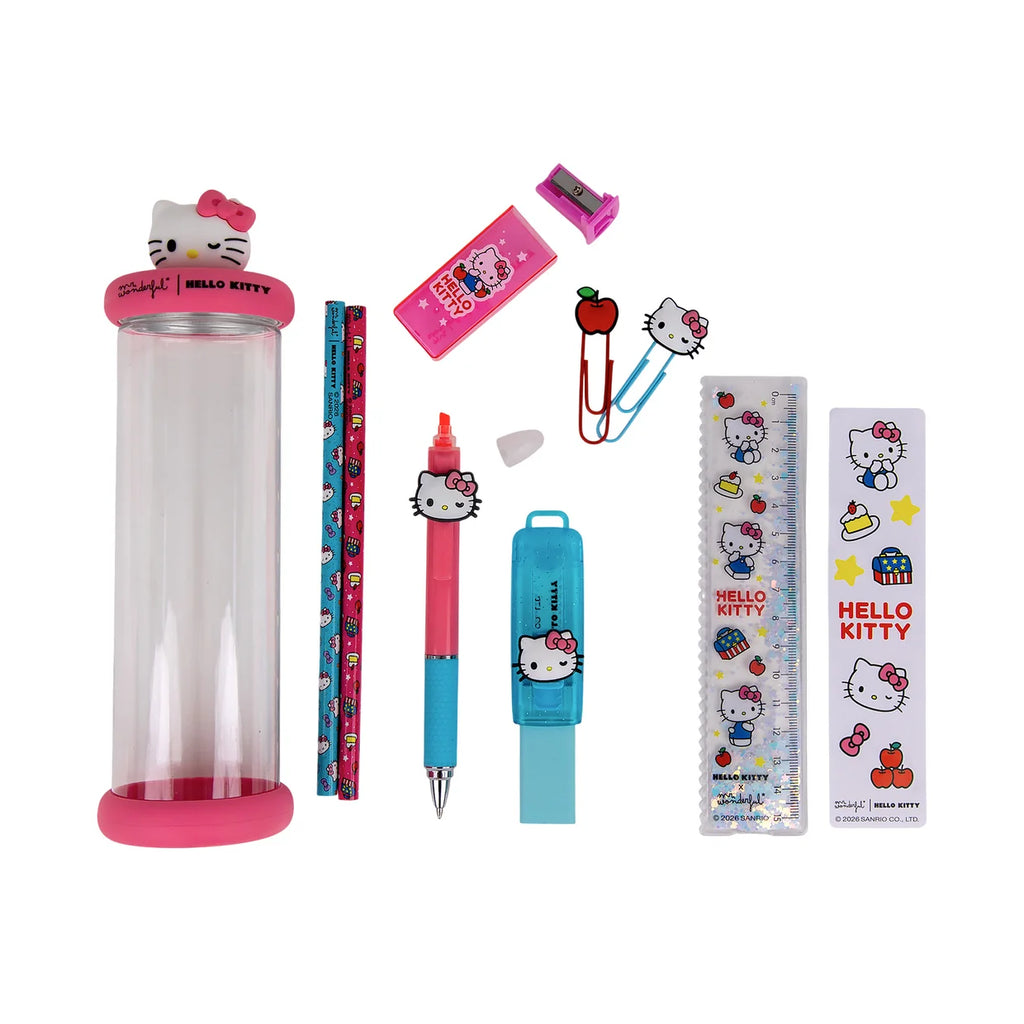 Mr.Wonderful - Set da Scrittura Hello Kitty con Astuccio Rigido Glitterato con Charm