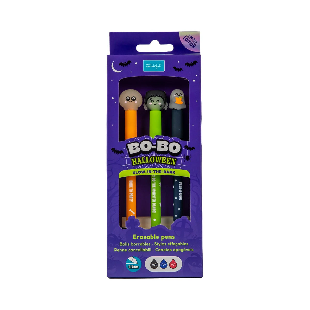 Mr.Wonderful - Set 3 Penne Cancellabili Bo-Bo Halloween Glow in the Dark