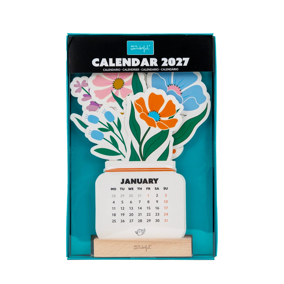 Mr.Wonderful - Calendario da Scrivania 2027 Fiori con Base in Legno