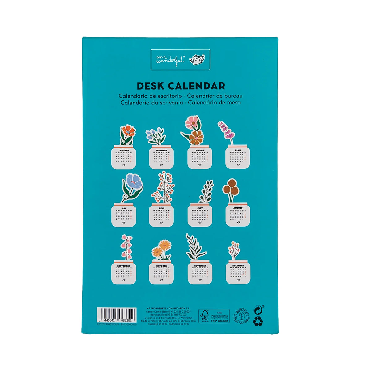 Mr.Wonderful - Calendario da Scrivania 2027 Fiori con Base in Legno