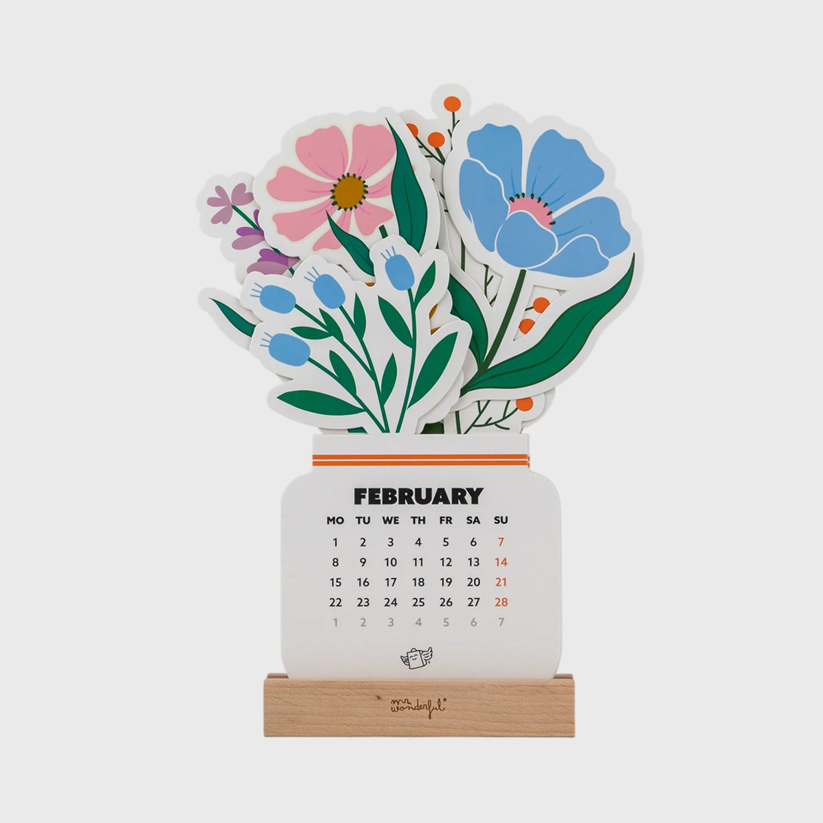 Mr.Wonderful - Calendario da Scrivania 2027 Fiori con Base in Legno
