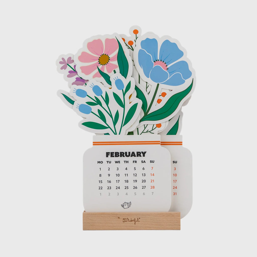 Mr.Wonderful - Calendario da Scrivania 2027 Fiori con Base in Legno