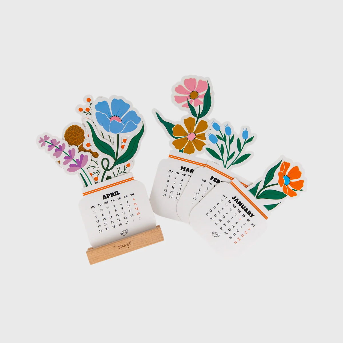 Mr.Wonderful - Calendario da Scrivania 2027 Fiori con Base in Legno