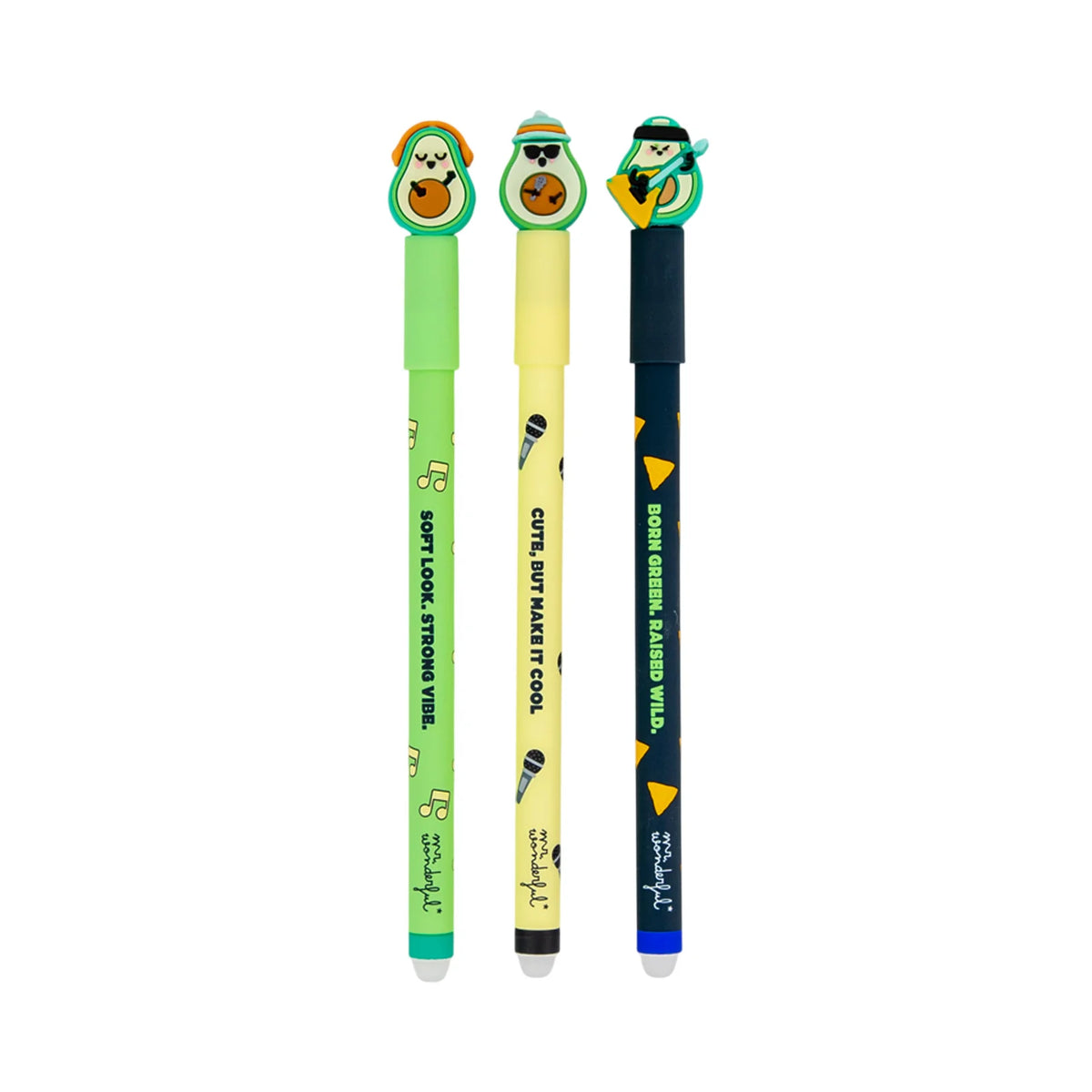 Mr.Wonderful - Set 3 Penne Cancellabili Bo-Bo Avocado con Microfono, Chitarra e Cuffie