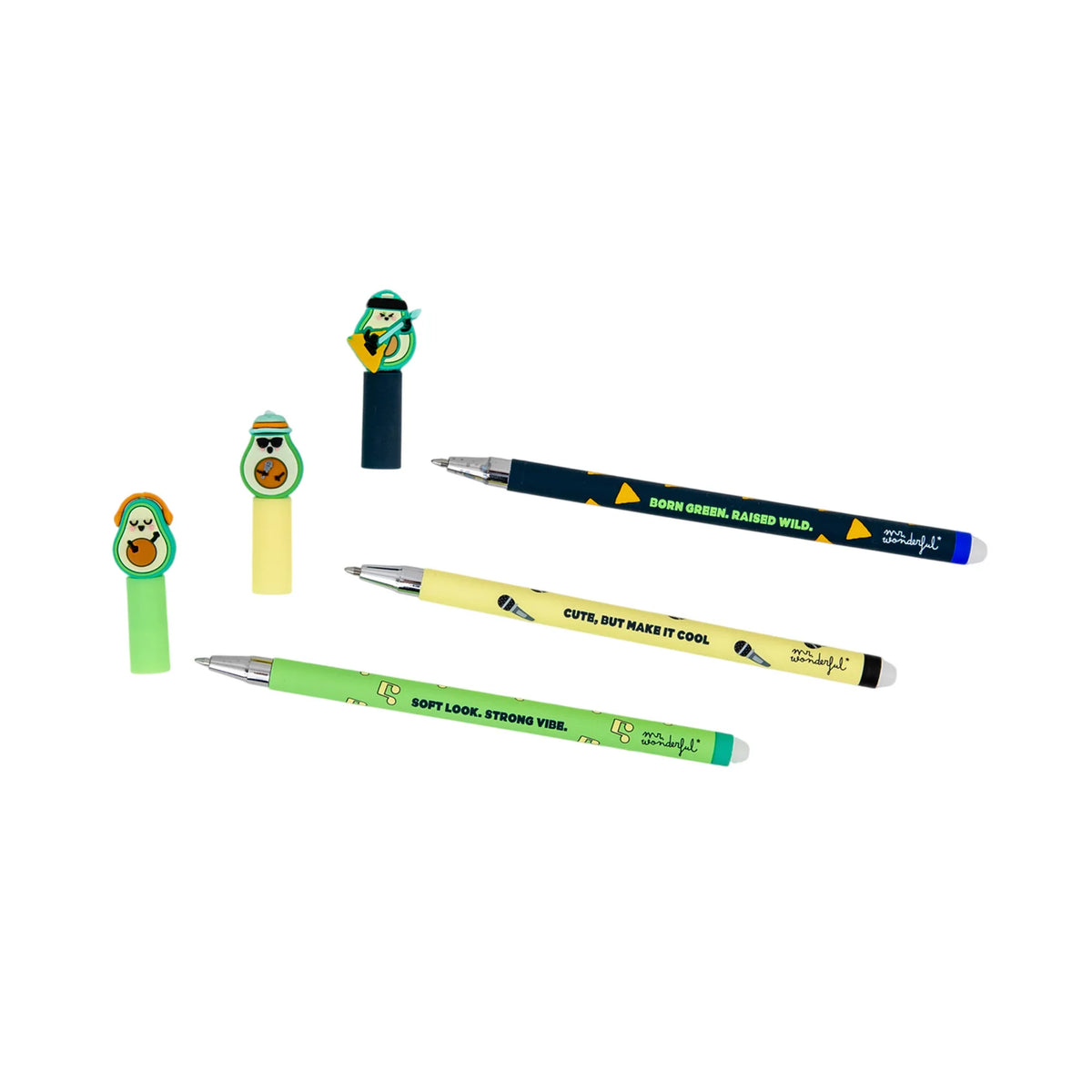 Mr.Wonderful - Set 3 Penne Cancellabili Bo-Bo Avocado con Microfono, Chitarra e Cuffie