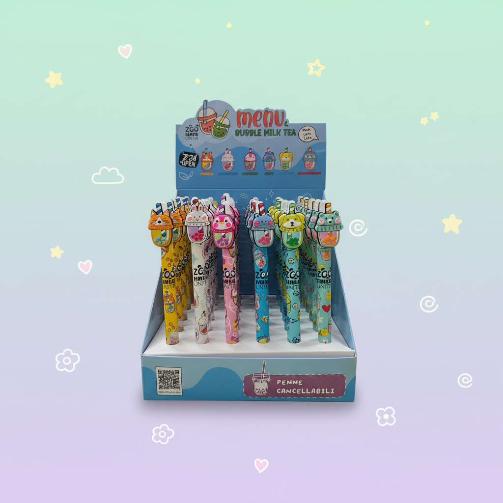 Tinta Unita Zoo - Penna Cancellabile Kawaii Bubble Tea – Inchiostro blu