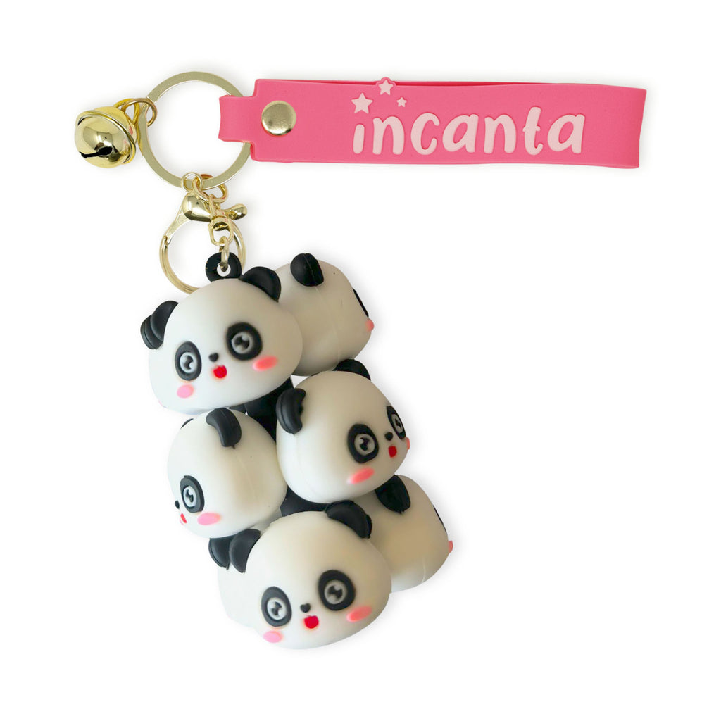 Portachiavi in PVC Grappolo di Panda Sonellino con Campanellino – Incanta