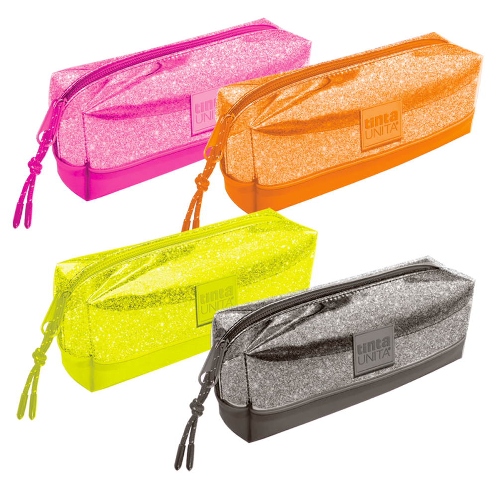 Astuccio Pouch Rettangolare Tinta Unita Luxury Fluo – Silicone Glitter e PVC, 9x7x20 cm