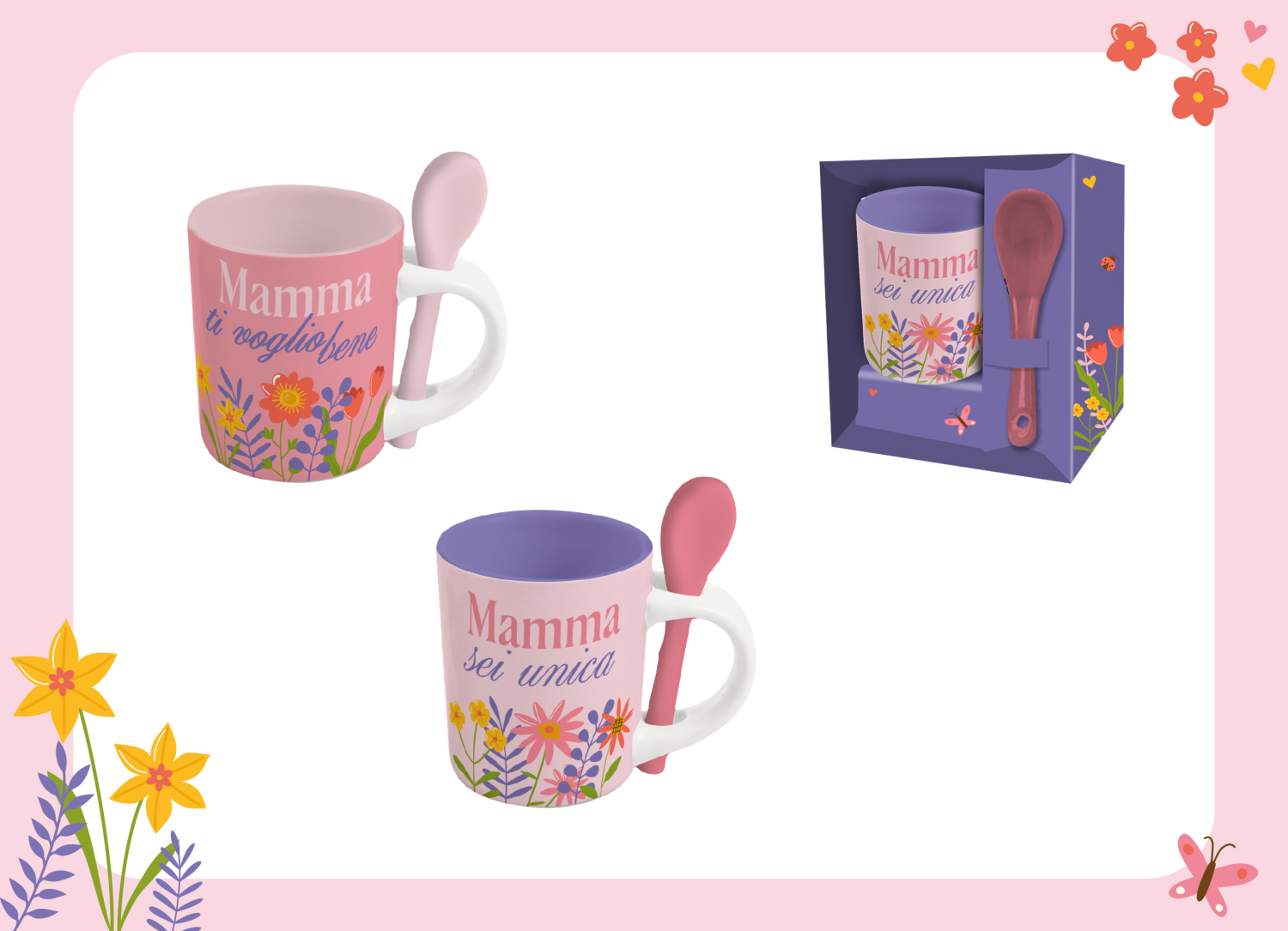 Virca – Tazzina da Caffè in Ceramica con Messaggio Mamma e Cucchiaino