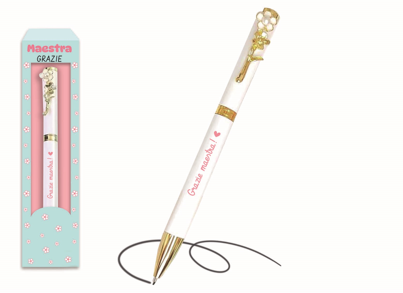 Penna Maestra – Metallo con Clip a Fiore Smaltato in Confezione Regalo | Virca